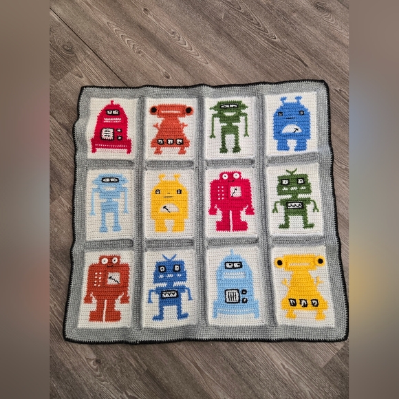 Hand-Crocheted Robot Baby Blanket - Picture 2 of 5